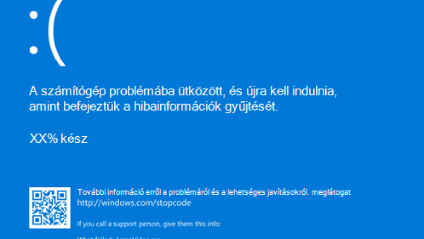 Kék képernyőn fehér betűvel hibaüzenet jelenik meg. Mi ennek az oka?